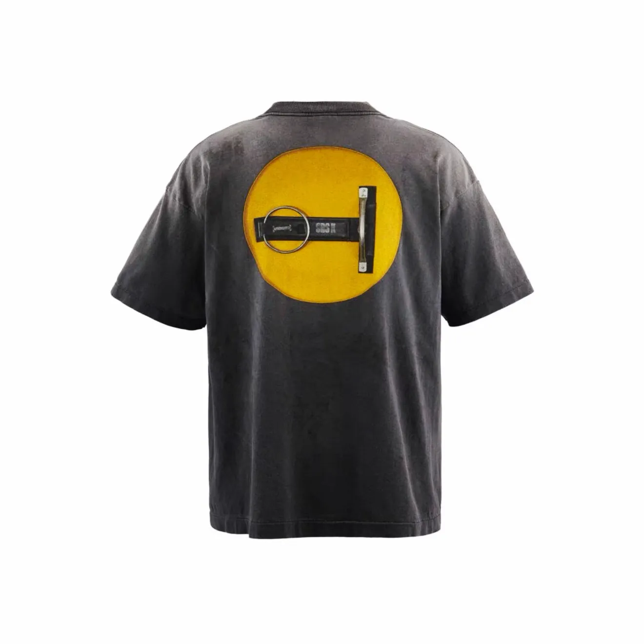 ❥8036#P140 Saint Mxxxxxx ✖️KLF New Old Smiley Face Made of double-yarn double-ply cotton batik fabric 290g, comfortable and breathable to wear. Stiff silhouette, full of street feel, loose fit. Craftsmanship: semi-water slurry printing + graffiti + spray coding, batik and wash. Size: (S-M-L-XL) Color: Washed black